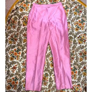 Vintage 90s Candy Pink 100% Duppioni Silk  High Waist Straight Leg Pants NWT - 8